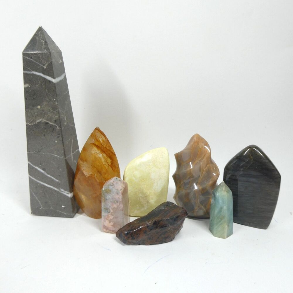 Display Crystal Lot Marble Obelisk Fire Quartz Labradorite Agate Energy Healing